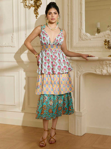 Experience the breathtaking fusion of bohemian heritage and sharp, modern architectural tailoring. This stunning floral ensemble is meticulously designed for the woman who values a high-fashion, "quiet luxury" approach to seasonal dressing—the ultimate centerpiece for prestigious coastal retreats, exclusive garden parties, and high-authority summer social gatherings.