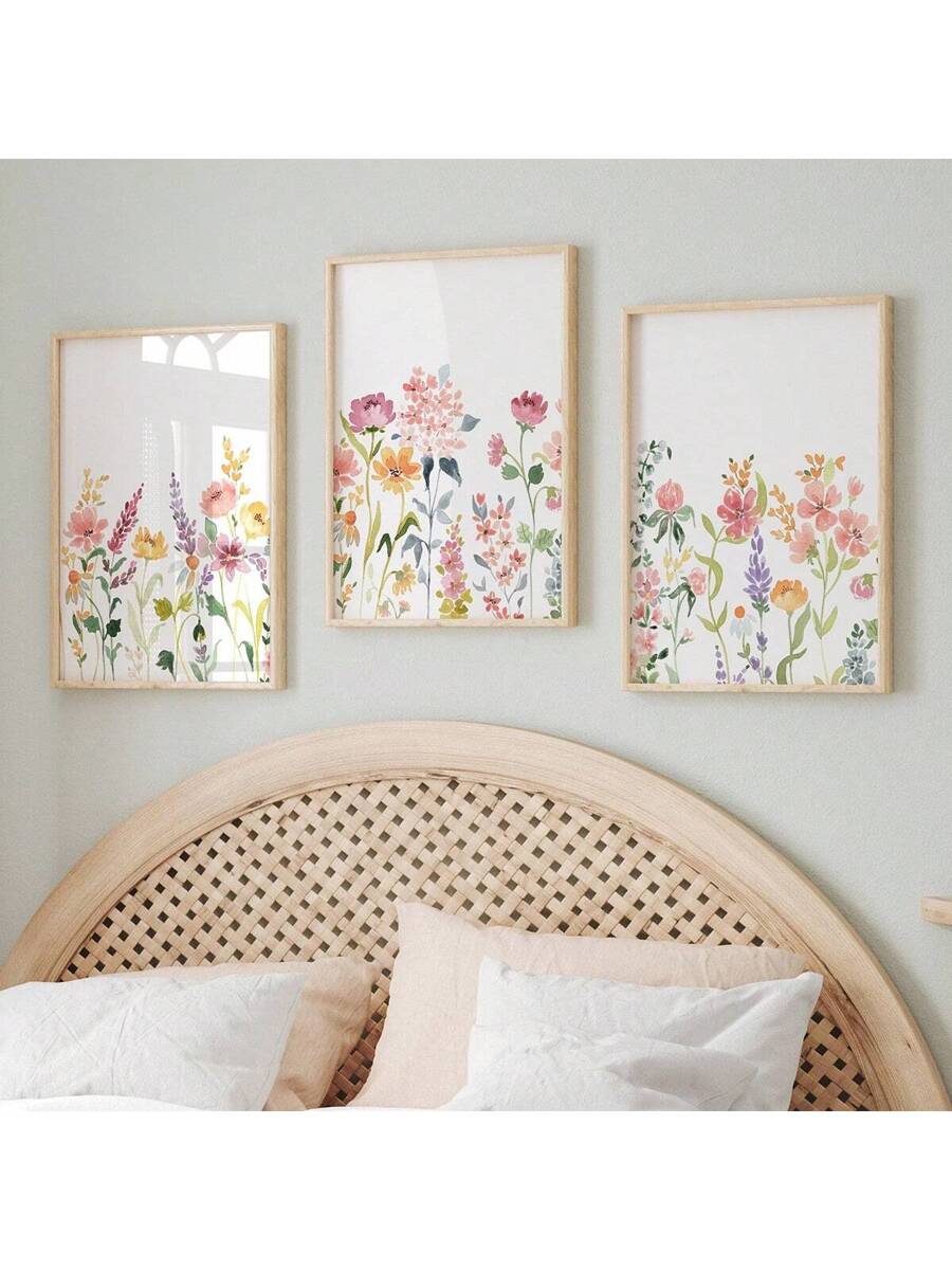 Transform your walls with this stunning 3-piece floral watercolor canvas set. Each print features vibrant botanical designs rendered in soft, flowing watercolor tones that bring nature's beauty indoors. The coordinated collection works perfectly as a gallery wall or spread throughout your home for cohesive, artistic décor. 