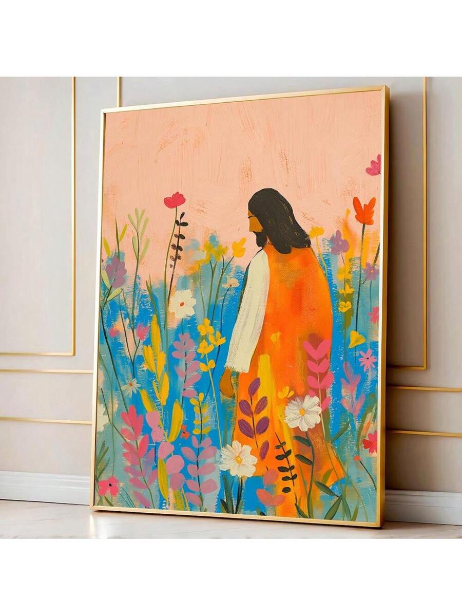 Bring spiritual inspiration and natural beauty into your space with this vibrant Christian art poster featuring Jesus surrounded by wildflowers. The vintage aesthetic and soft, minimalist design complement any room—from living rooms and bedrooms to home offices and dining areas. Printed on quality canvas with rich multicolor details, this graphic piece adds warmth and meaning to your decor without overwhelming your space. Perfect for those seeking faith-centered art that celebrates both spirituality and nat