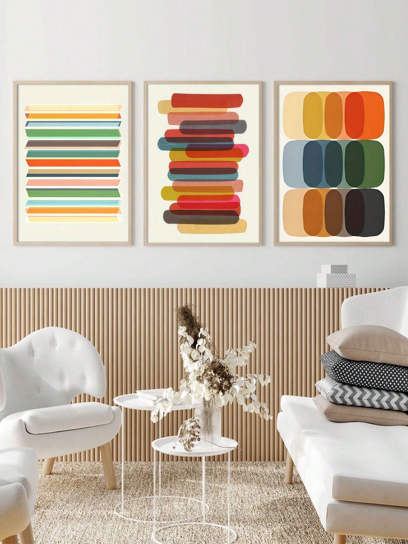 Add a pop of color and style to your home decor with our Vibrant Modern Geometry: 3-Piece Canvas Art Set. Featuring bold and eye-catching geometric designs, this set is perfect for adding a modern touch to any room. With high-quality canvas and beautiful colors, this set is sure to impress.