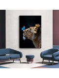 Add a splash of wild charm to your space with this vibrant canvas art featuring a majestic lion and a delicate blue butterfly. Perfect for stylish homes, it brings a playful and modern twist to your décor, sparking conversation and brightening any room with its bold colors and unique design.