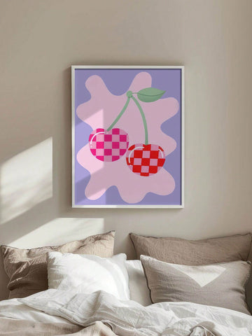 Add a pop of quirky charm to your home or office with this vibrant pastel Danish cherries canvas art print. Its chic frameless design adds a touch of modern sophistication to any space. Elevate your decor with this eye-catching piece.