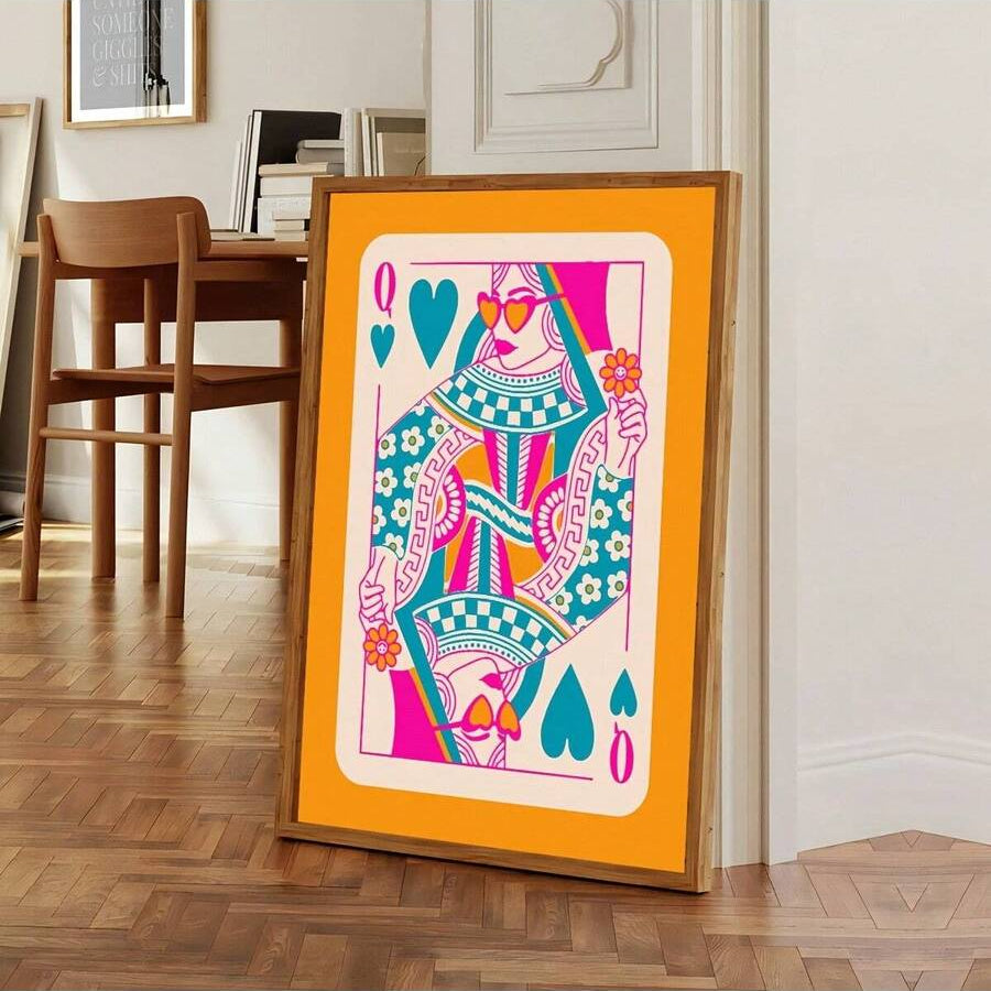 Retro pop-art Queen of Hearts print with mirrored figure