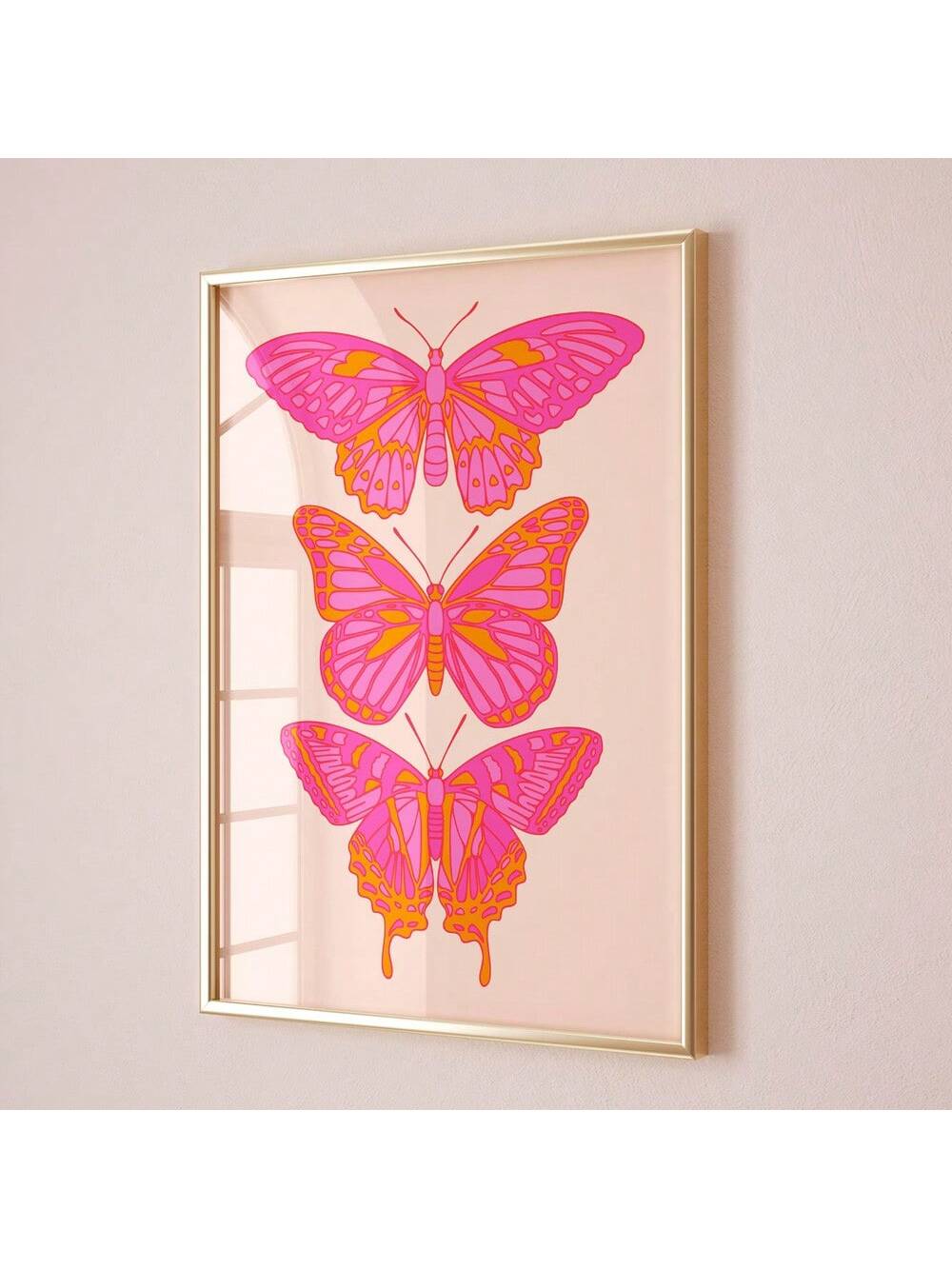 Add a splash of joy to any room with this Vibrant Pink and Orange Butterfly Wall Art. Perfect for teens and those who adore maximalist charm, its lively colors and whimsical design instantly brighten up your space. This playful piece transforms plain walls into cheerful statements, making your apartment feel cute and full of personality.