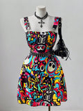 Make a bold statement with this vibrant plus size suspender dress featuring a colorful skull print. Designed to celebrate your unique style, it combines playful patterns with a comfortable fit, perfect for turning heads and expressing your personality wherever you go.