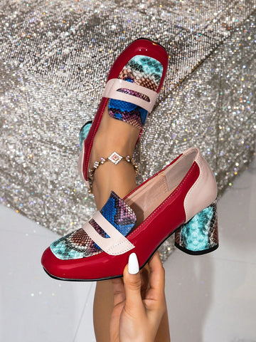 Step out in style with our Vibrant Red Chunky Heel Loafers! These stylish pumps are perfect for both bridal occasions and work. The snake-embossed design adds a touch of elegance, while the vibrant red color adds a bold and confident statement to any outfit. Look and feel your best with these must-have shoes!