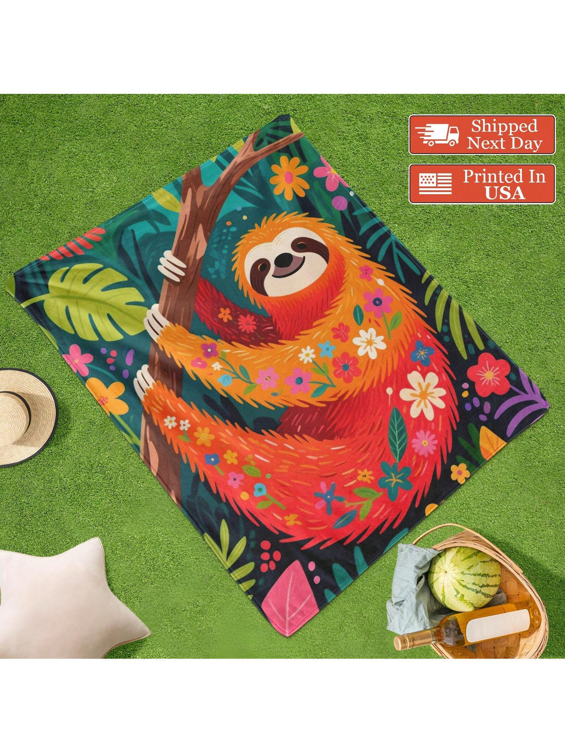 Wrap yourself in cozy fun with the Vibrant Sloth Picnic Blanket! Made from soft, warm flannel, this colorful blanket is perfect for outdoor adventures, travel, or just lounging at home. Its playful sloth design adds a cheerful touch to any picnic or relaxation moment, making every outing a little brighter and comfier.