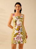 Get ready to turn heads in our Vibrant Tropical Print Mini Dress! This Boho Chic sleeveless dress is the Vacation Essential you need for your next getaway. With its eye-catching print and playful style, you'll feel confident and stylish wherever you go. Don't forget to pack this must-have dress for your next adventure!