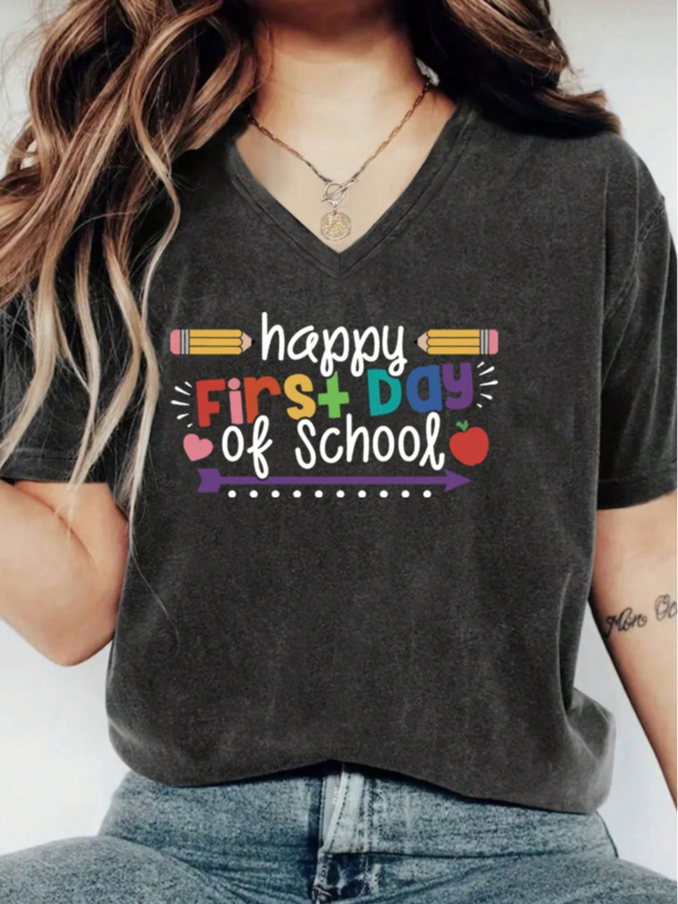 Elevate your style with our Vibrant V-Neck T-Shirt! Perfect for spring and summer, this chic and casual top will make a statement with its eye-catching print. Step out in confidence and stay comfortable all day. Upgrade your wardrobe with this must-have piece!