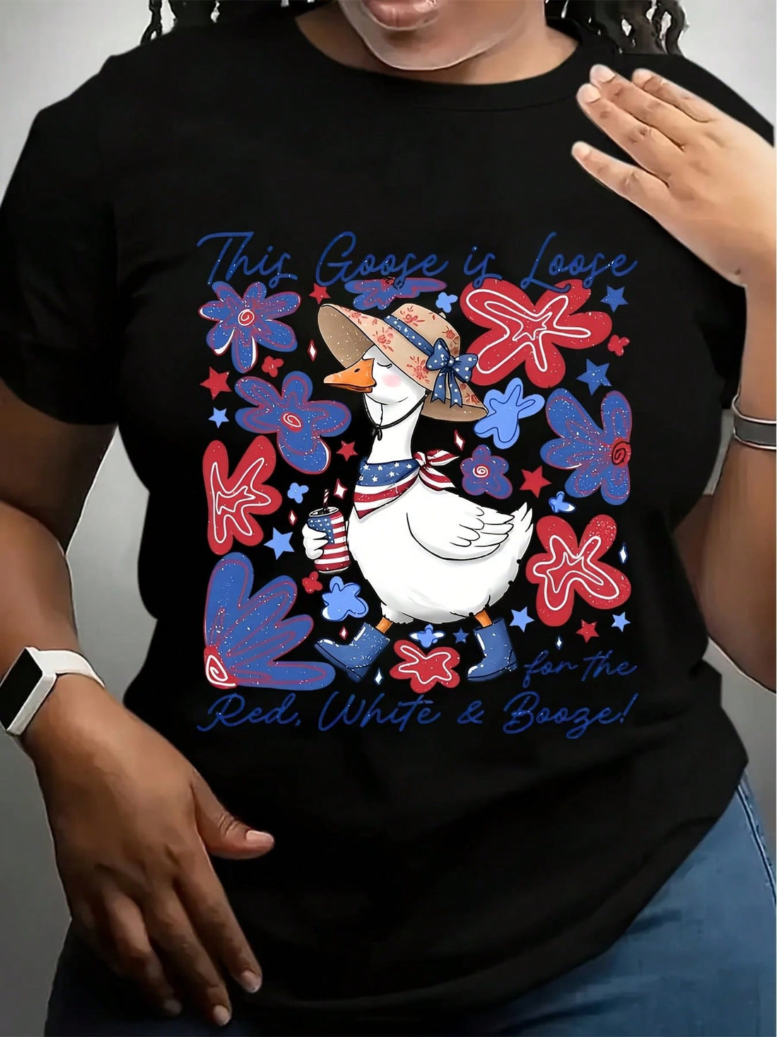 Celebrate summer in style with this vibrant women’s crew neck t-shirt featuring a bold American flag print. Perfect for sunny days and festive occasions, its comfortable fit keeps you cool while showing off your patriotic spirit with a playful twist. Add a splash of color and fun to your wardrobe this season!