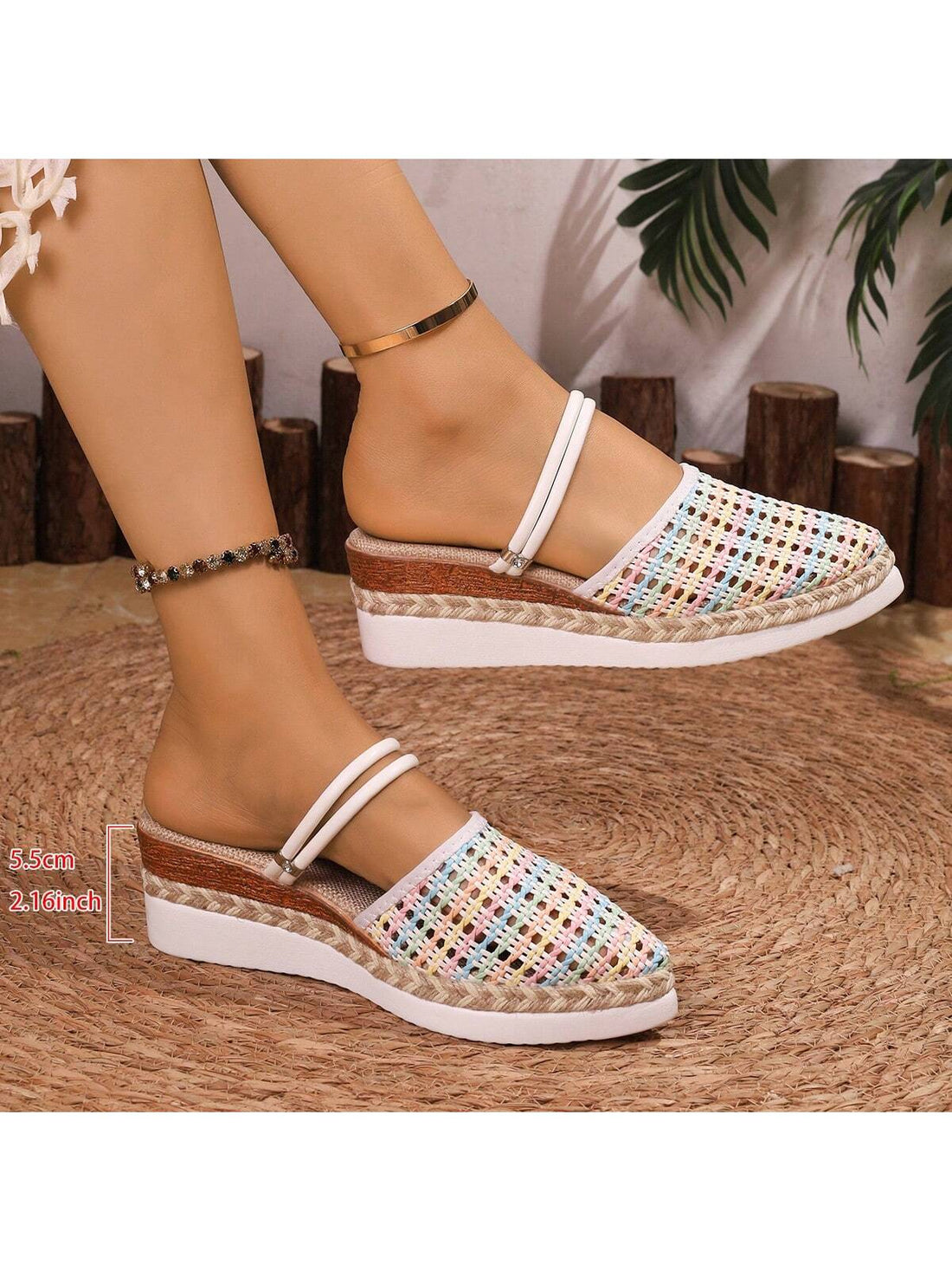 Step into fun and flair with these vibrant woven slip-on wedge sandals! Their pointed toe and platform design add a chic twist, while the comfy wedge heel keeps you dancing all day. Perfect for adding a pop of color and style to any outfit, these sandals blend playful vibes with effortless comfort.