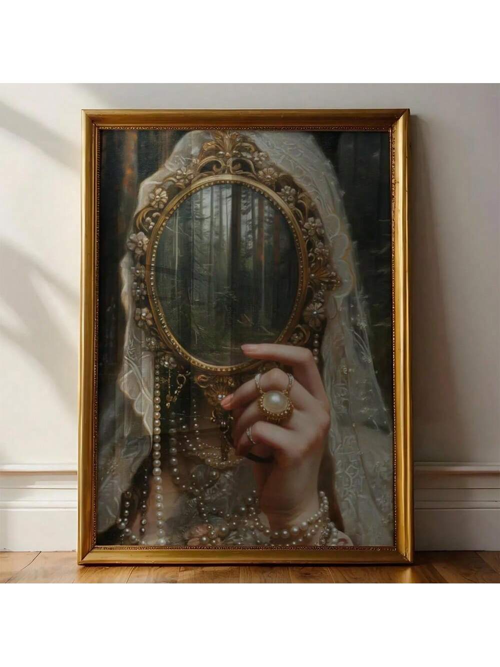 Step into a world of timeless charm with this Victorian Elegance canvas featuring a medieval woman lost in mirror reverie. Perfect for adding a touch of history and whimsy to your home or office, this art piece brings classic beauty and playful sophistication to any space. Let your walls tell a story with this stylish and enchanting decor.