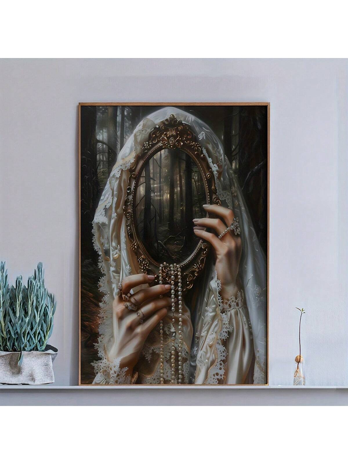 Experience the elegance of Victorian style with our Mirrored Reverie Canvas Art. This unframed canvas adds a modern touch to any home or office space. The reflective surface enhances the intricate details, creating a stunning visual effect. Elevate your decor with this unique, timeless piece.