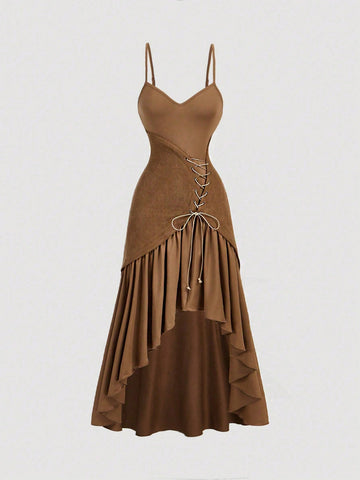 This dress is a playful nod to vintage fashion with its asymmetrical ruffle hem and patchwork design. The bodycon silhouette hugs your curves for a flattering fit. Perfect for adding a touch of quirky charm to your wardrobe.