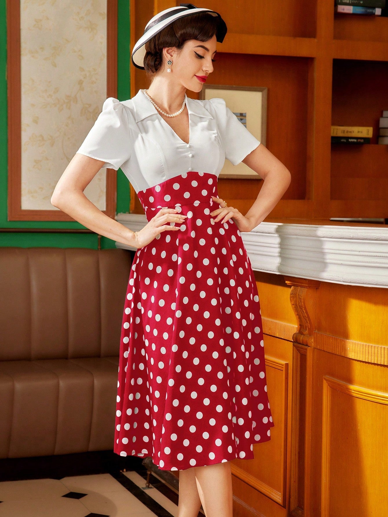 Look stunning at any spring or summer wedding or event with our Vintage-Inspired Elegant Polka Dot Swing Dress. Its classic design and polka dot pattern will add a touch of elegance to your look. Made for modern women with a love for vintage fashion.