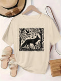 Effortlessly elevate your spring/summer style with our Vintage-Inspired Fox and Bird Print Casual T-Shirt. Featuring a unique, vintage-inspired design, this t-shirt adds a touch of personality to any outfit. Crafted for comfort and style, this t-shirt is perfect for any occasion.