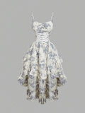 Embrace timeless elegance with this vintage-inspired sweetheart neckline dress, designed for your most memorable moments. Featuring delicate ruffle edges and graceful tiered layers, this midi dress combines romantic charm with modern sophistication. The fitted silhouette flatters your figure while the high waist creates a flattering line. Spaghetti straps and a backless design offer a touch of allure, perfect for graduation ceremonies, summer tea parties, and special occasions. 
