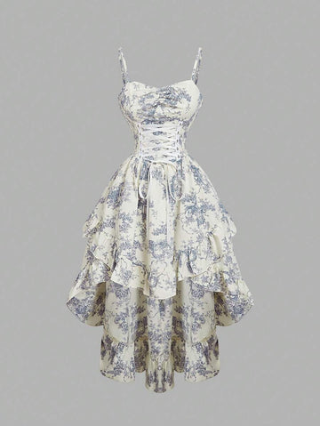 Embrace timeless elegance with this vintage-inspired sweetheart neckline dress, designed for your most memorable moments. Featuring delicate ruffle edges and graceful tiered layers, this midi dress combines romantic charm with modern sophistication. The fitted silhouette flatters your figure while the high waist creates a flattering line. Spaghetti straps and a backless design offer a touch of allure, perfect for graduation ceremonies, summer tea parties, and special occasions. 