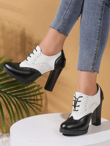 Step out in style with these vintage-inspired women's brogue Oxford high heels. Featuring a bold black and white design, thick sole for extra comfort, and a classic lace-up front, they blend timeless charm with modern flair. Perfect for adding a playful twist to any outfit while keeping you confidently on your feet all day long.