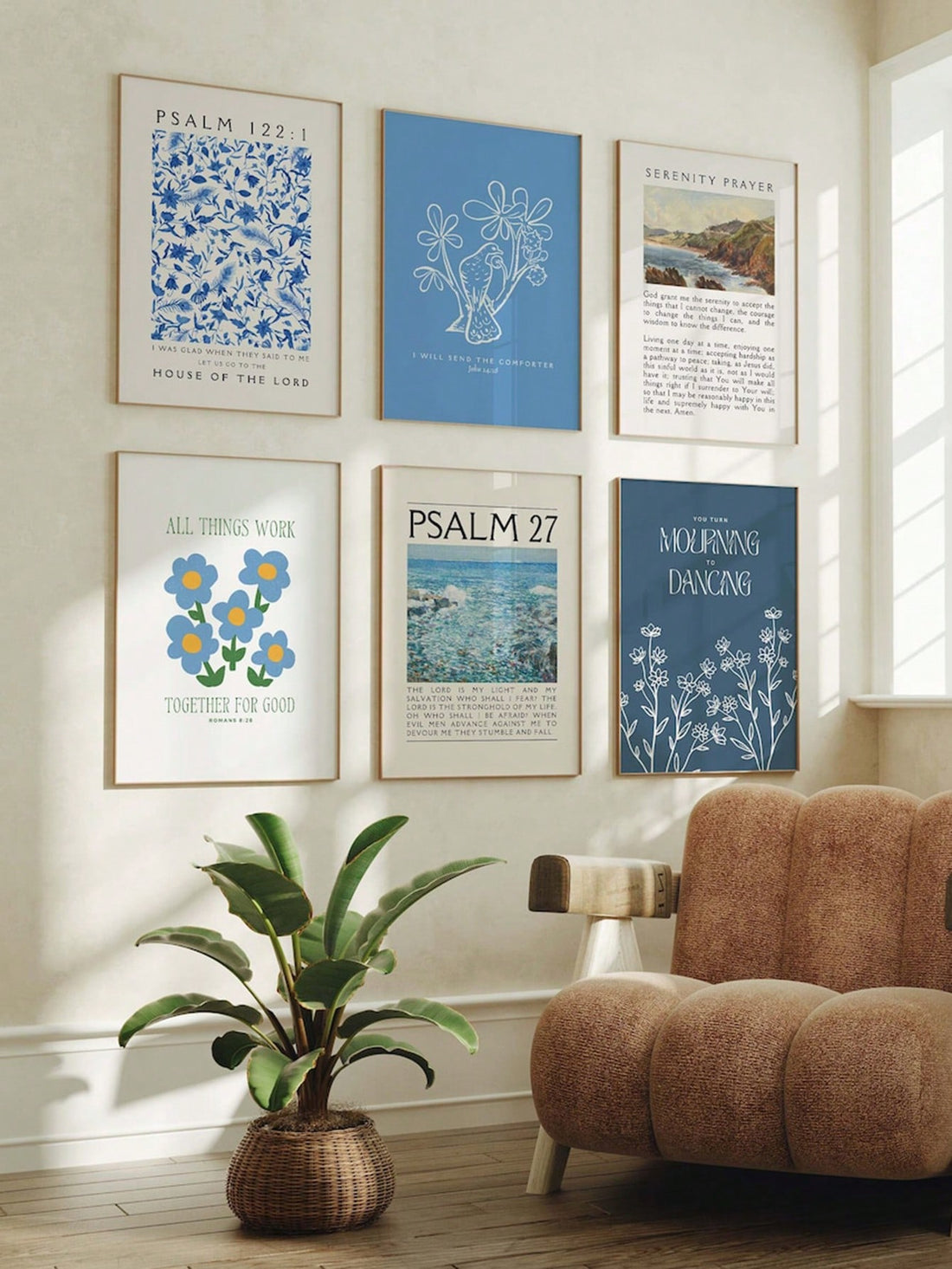 Bring a splash of timeless inspiration to your home with this 6-piece set of Vintage Blue Bible Verse Wall Art Prints. Each print features beautifully crafted scripture passages in charming vintage style, perfect for sparking joy and reflection in any room. Let these uplifting verses add a playful yet meaningful touch to your decor, creating a space filled with faith and warmth.