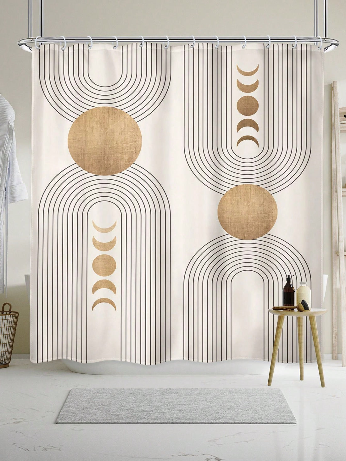 Add a touch of colorful medieval charm to your bathroom decor with our Vintage Bohemian Sun & Moon Shower Curtain. Crafted with a waterproof material, this curtain features a whimsical abstract design and leaf print that will make your bathroom feel like a peaceful oasis. Transform your daily shower routine into a fun and playful experience!