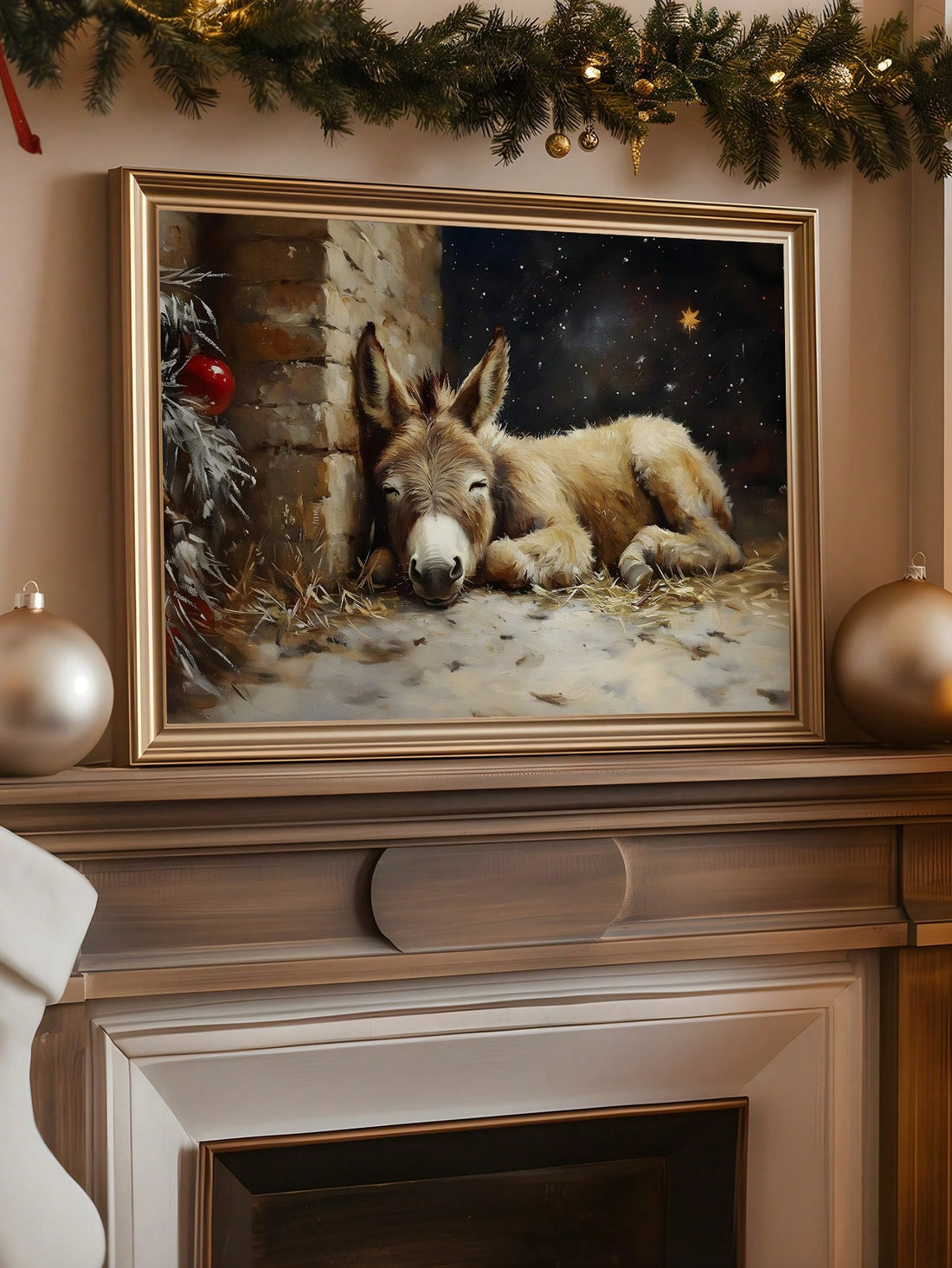 Bring a charming touch of holiday cheer with this Vintage Christmas Donkey Nativity Wall Art. Perfect for rustic holiday décor or as a meaningful religious printable, this playful piece adds warmth and whimsy to your seasonal decorations. Celebrate the spirit of Christmas with a delightful nod to tradition that’s as heartwarming as it is festive.