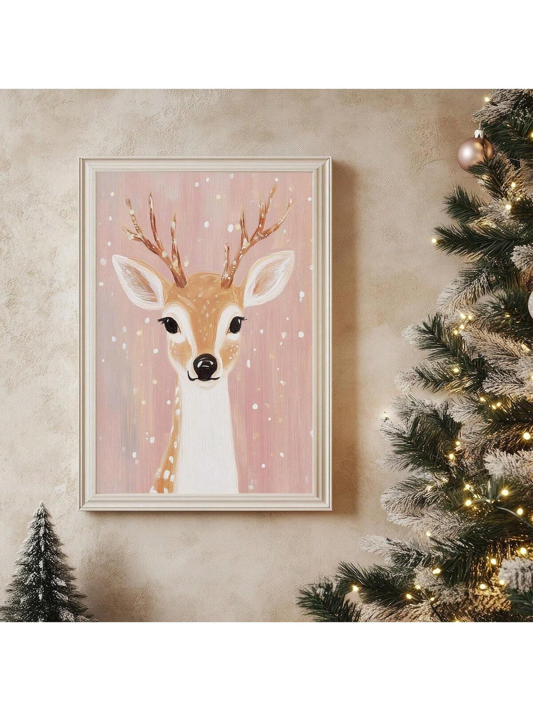 Bring a dash of retro charm to your holiday décor with this delightful vintage-inspired reindeer wall art. Featuring soft, nostalgic pink tones and whimsical design details, it's the perfect way to add cozy festive vibes to any room. Whether you're decorating a bedroom, living room, or entryway, this playful piece captures the magic of classic Christmas style with a modern twist. Transform your space into a winter wonderland that feels both timeless and totally on-trend. Ideal for anyone who loves a little 