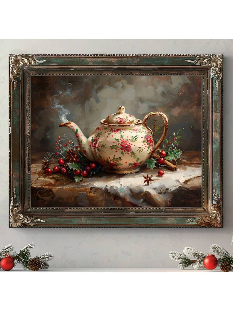 Brew up some holiday cheer with this delightfully quirky vintage Christmas teapot canvas art! Perfect for adding a cozy, nostalgic touch to your kitchen, dining room, or any space craving festive flair. This charming framed piece combines whimsical holiday spirit with retro charm, making it an instant conversation starter. Whether you're a tea lover, vintage enthusiast, or holiday decorator, this playful artwork brings warmth and character to your walls. Ideal for creating that perfectly curated, lived-in h