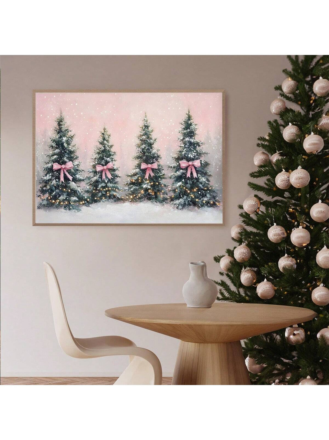 Bring festive charm to your walls with this delightful vintage-inspired Christmas tree canvas art! Featuring a classic evergreen adorned with a charming pink bow, this piece perfectly blends nostalgic holiday spirit with modern style. The soft, muted tones create a warm, inviting atmosphere that complements any room's décor. Whether you're decorating for the season or keeping Christmas magic alive year-round, this canvas adds personality and seasonal flair to your space. A playful twist on traditional holid