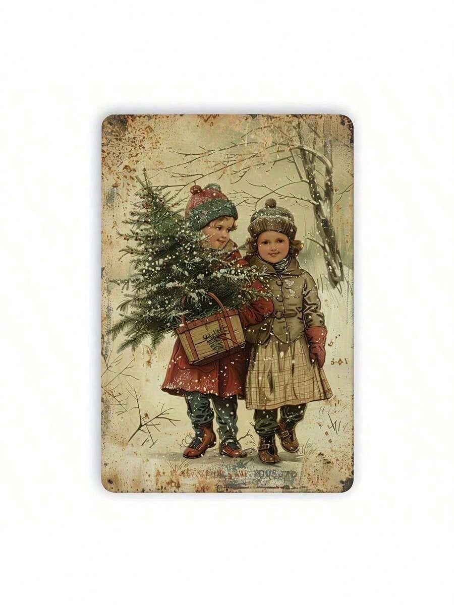 Step back in time with this charming vintage Christmas Tree tin sign, featuring delightful illustrations of children in a nostalgic retro style. Crafted from durable iron, this eye-catching wall art brings warmth and whimsy to any space—perfect for creating a cozy holiday atmosphere in your home or adding festive character to your business. The classic design captures the magic of vintage Christmas celebrations, making it an ideal conversation starter for collectors and holiday enthusiasts alike. Whether di
