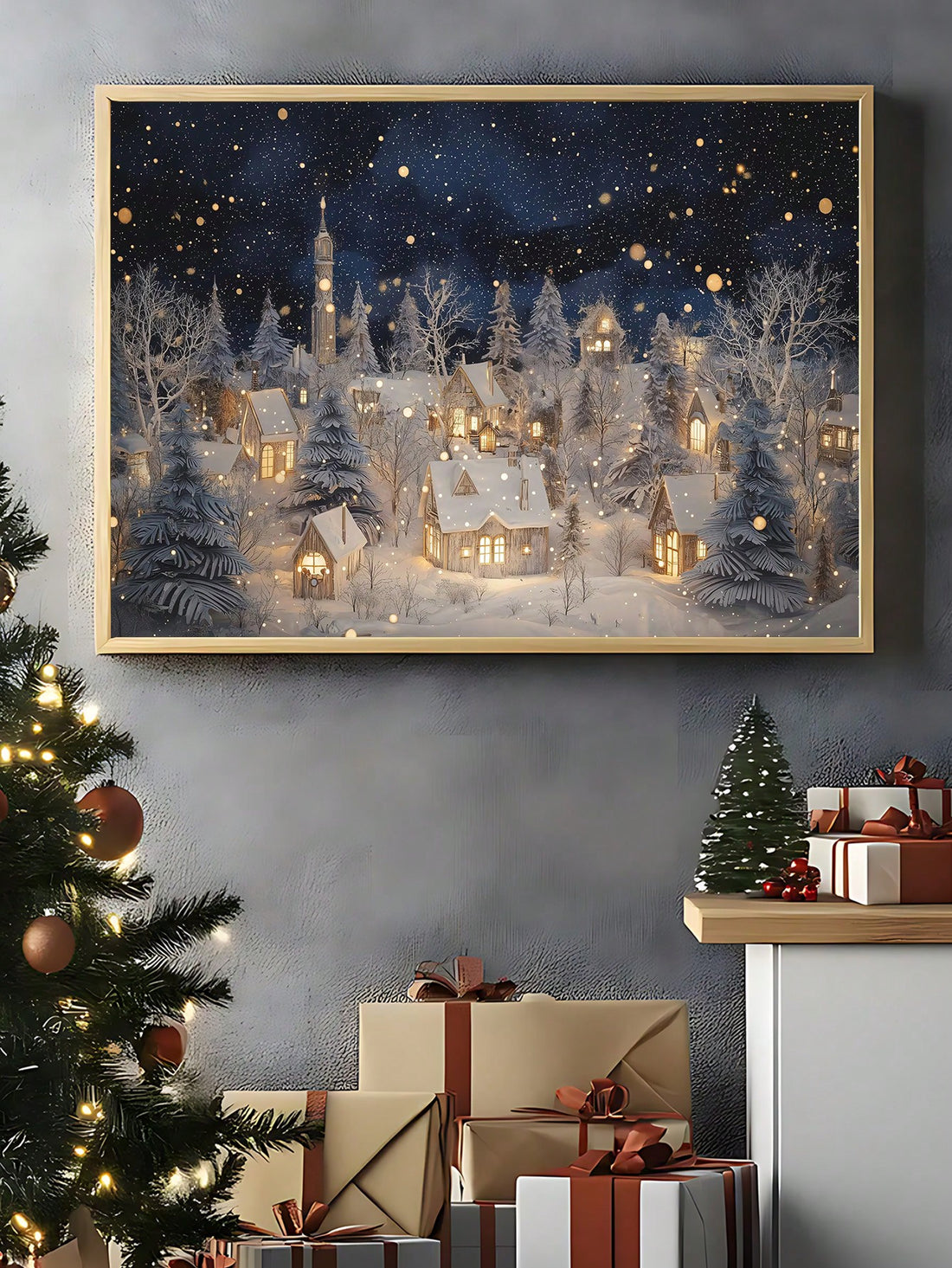 Transform your space into a winter wonderland with this charming vintage-inspired canvas print. Featuring a cozy snowy village scene bathed in moonlight, it captures that nostalgic holiday magic we all crave. Perfect for adding warmth and character to modern interiors, this piece brings together classic Christmas charm with contemporary style. Whether displayed in your living room, bedroom, or entryway, it's an instant conversation starter that celebrates the season in the most delightful way. Ideal for any