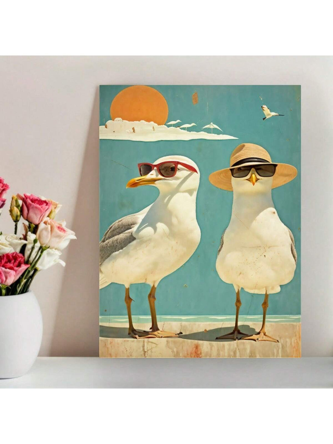 Bring a splash of seaside charm to your space with this Vintage Coastal Seagull Canvas Print. Featuring a playful beach scene, it captures the carefree spirit of coastal life, perfect for adding a breezy, modern touch to your home decor. Let these graceful seagulls and soft ocean hues whisk you away to your favorite shore every day!