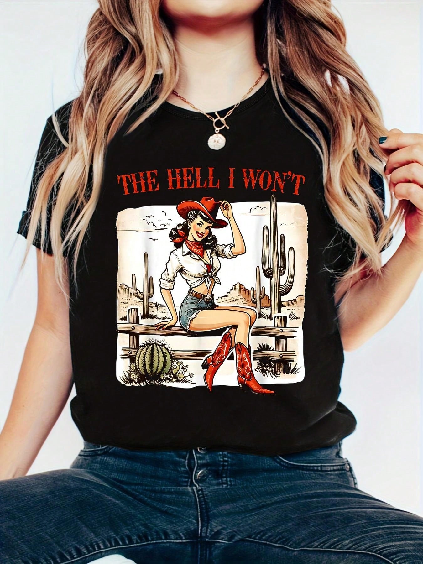 Saddle up in style with our Vintage Cowgirl Retro Sassy T-Shirt! Made from 100% cotton, this Western-style tee is perfect for comfortable summer days. Embrace your inner cowgirl with its retro design and sassy attitude. Yeehaw!