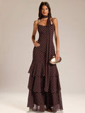 Brown chiffon maxi dress view 1
