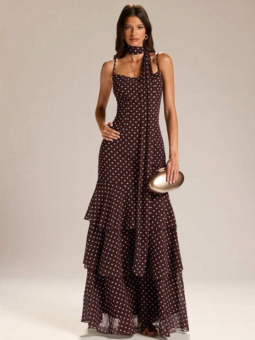 Brown chiffon maxi dress view 1