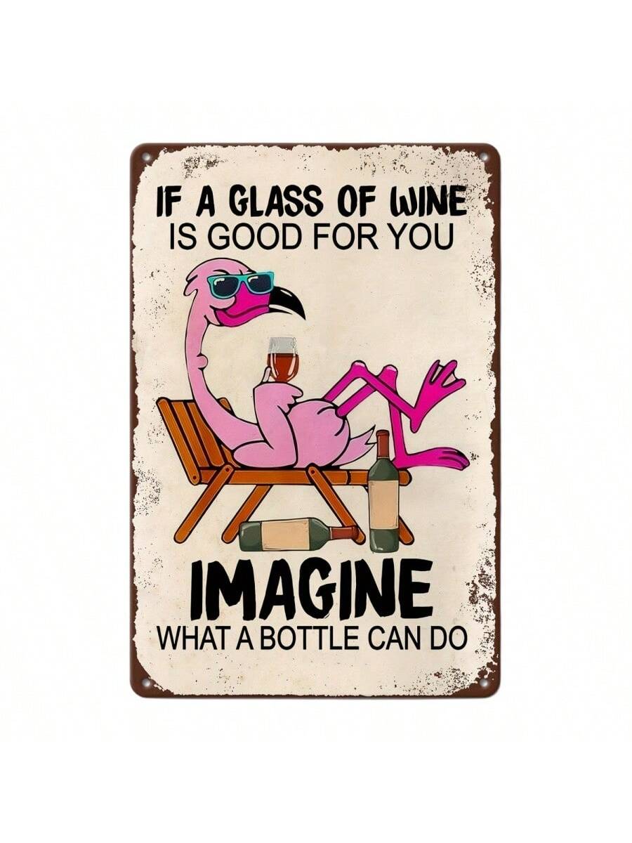 Add some whimsy to your home bar or outdoor space with this Vintage Flamingo Wine Sign. Made of durable metal, this playful piece of art will bring a smile to your face every time you see it. Cheers to a fun and unique addition to your decor!