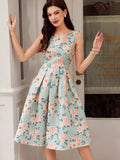 Elevate your spring and summer events with our Vintage Floral Elegance dress. Featuring a sleeveless design and waist belt, this dress offers both style and comfort. The vibrant floral pattern adds a touch of elegance, perfect for any occasion. Upgrade your wardrobe with this must-have piece.