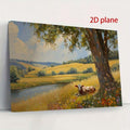 Pastoral cow canvas art with rustic countryside landscape