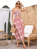 Turn heads this season in our eye-catching vintage geometric print set! This playful two-piece features a flattering halter crop top paired with a high-waisted pleated skirt that's perfect for vacation vibes or weekend adventures. The bold geometric patterns bring retro charm while the tailored silhouette keeps you looking effortlessly chic. Whether you're lounging by the pool or exploring a new destination, this set delivers style and comfort in one fabulous package. Mix, match, or wear together—the possib