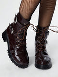 Step into bold style with these Vintage Grunge Punk Short Boots for Women. Featuring an elegant lace-up mid-calf design, sturdy buckle detail, and a convenient side zipper, they blend edgy charm with easy wear. Perfect for adding a rebellious twist to any outfit, these boots make your stride confident and effortlessly cool.
