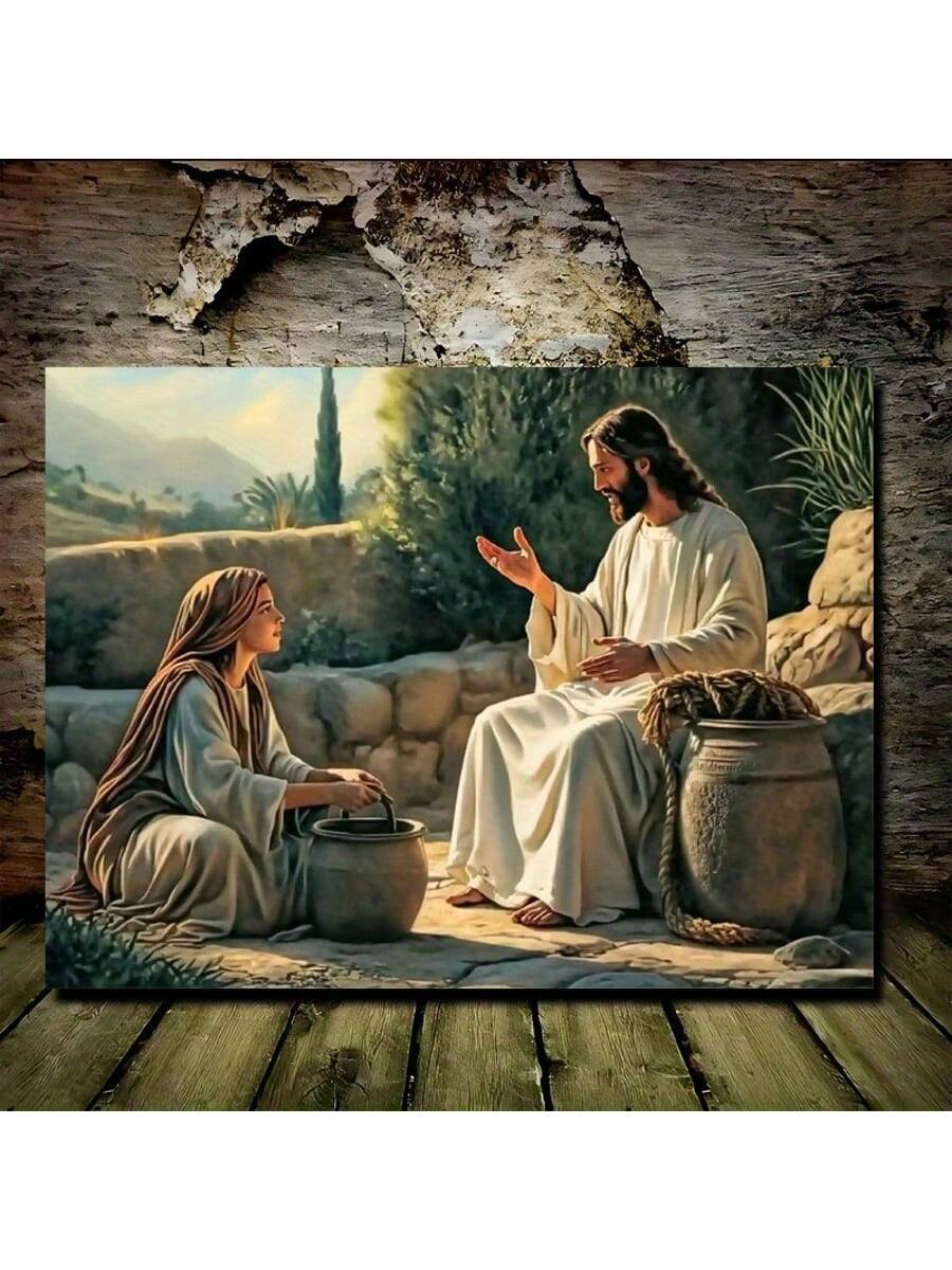 Bring timeless spiritual inspiration into your home with this vintage-style canvas print depicting Jesus and the Samaritan Woman. This beautifully rendered biblical scene captures a profound moment of grace and redemption, perfect for creating a meaningful focal point in any room. Ideal for living rooms, bedrooms, offices, or church spaces, this artwork combines classical artistic elements with contemporary canvas quality.