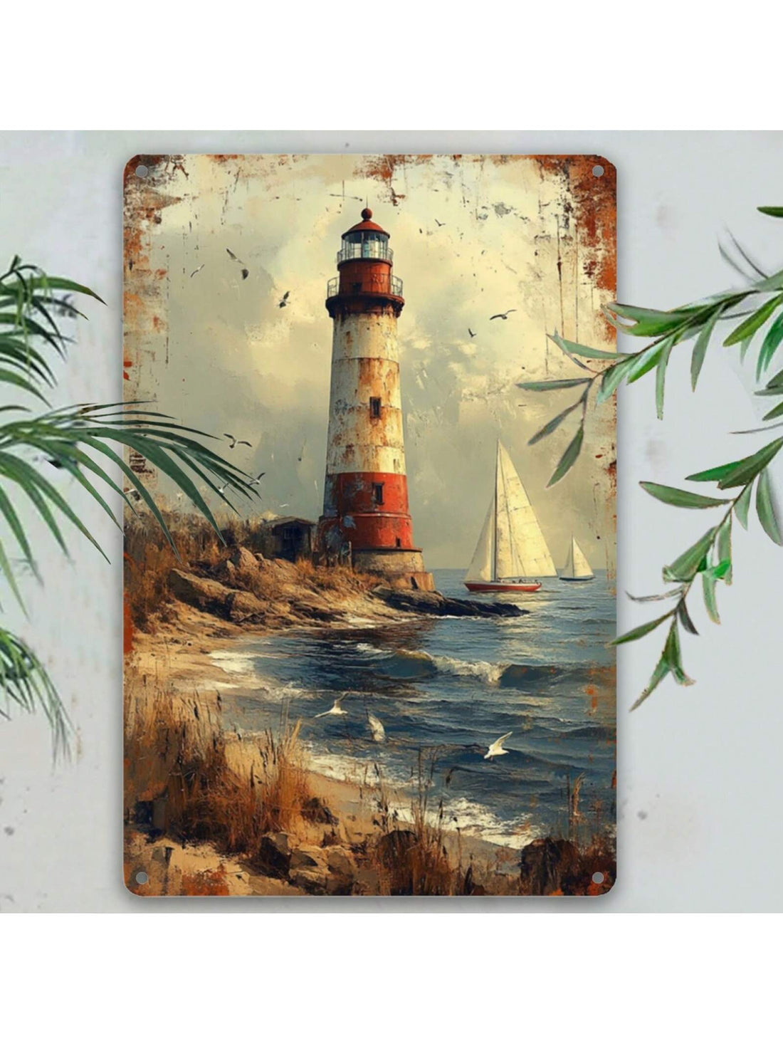 Add a touch of whimsy to your beach-themed decor with our Vintage Lighthouse Metal Sign. Expertly crafted and featuring a classic nautical design, it will transport you to the coast every time you gaze upon it. Perfect for livening up any room or adding a unique touch to your outdoor space!