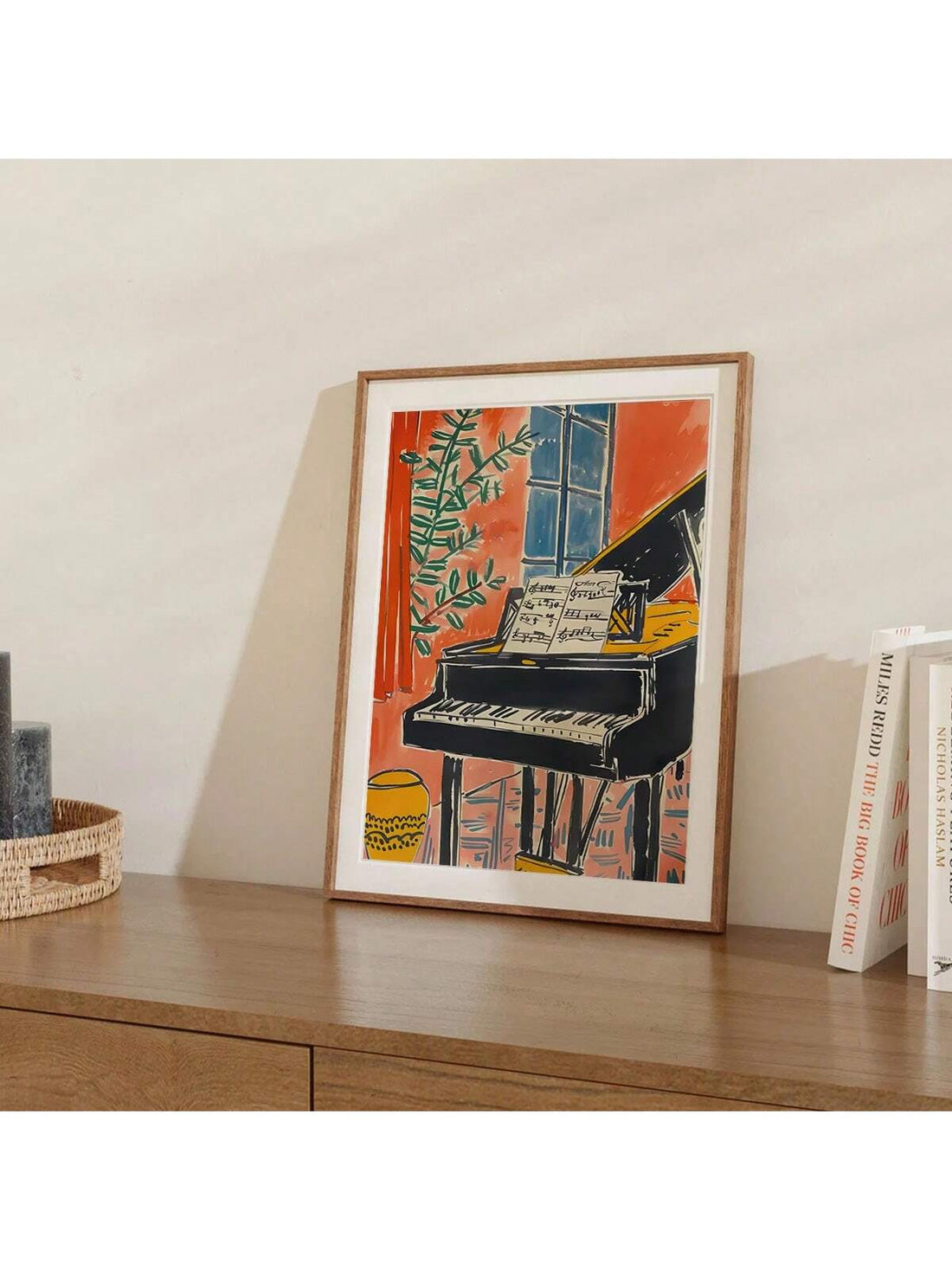 Add a playful touch to your space with this Vintage Mid-Century Modern Piano Print. This unframed canvas art captures timeless musical elegance with a stylish retro twist, perfect for music lovers who want to brighten their walls with charm and personality. Whether for your living room or studio, it brings a harmonious blend of history and fun to your décor.