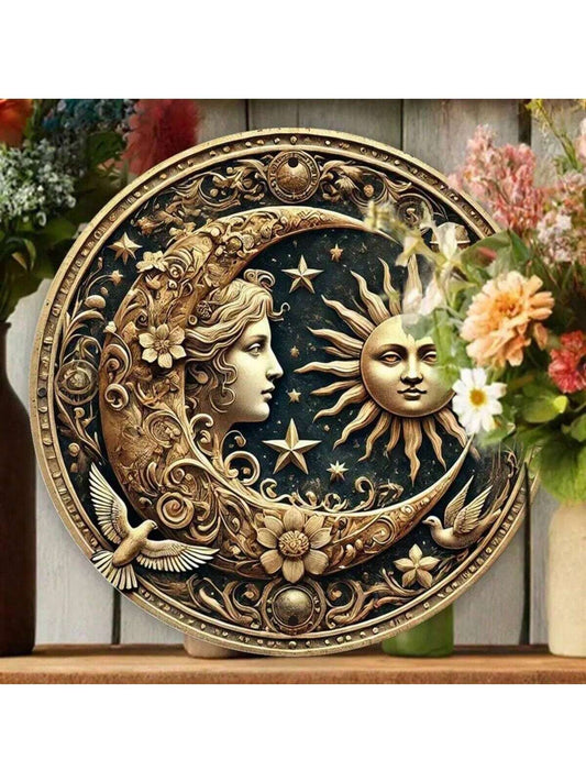 Add an air of mystery and elegance to your home or garden with our Vintage Occult Sun and Moon Metal Sign. This Gothic-inspired decor piece features intricate designs of the sun and moon, perfectly capturing the duality and balance of nature. Made with durable metal, it is a timeless addition to any space.