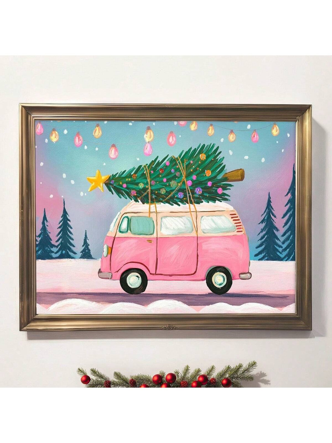 Bring retro charm and holiday cheer to any space with this delightful vintage pink camper van canvas art. Perfect for adding a whimsical touch to bedrooms, dorms, living rooms, or festive displays, this cheerful print captures the carefree spirit of classic road trips. The soft pink palette and nostalgic design make it an instant conversation starter that works year-round or as standout Christmas decor. Whether you're a camping enthusiast, vintage lover, or just someone who appreciates quirky wall art, this