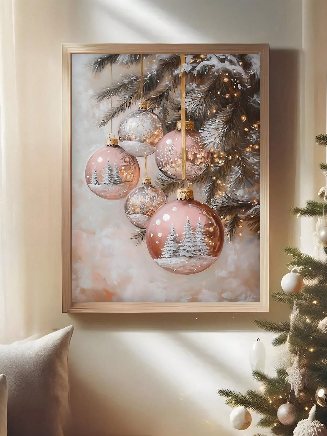 Transform your space into a cozy holiday haven with this charming vintage pink rose gold Christmas wall decor. Perfect for adding a soft, romantic touch to bedrooms, living rooms, or any corner of your home, this aesthetic festive art brings warmth and elegance to your seasonal celebrations. The delicate rose gold accents paired with blush pink tones create a sophisticated yet whimsical vibe that feels both timeless and trendy. Whether you're decorating for the holidays or keeping the festive spirit year-ro