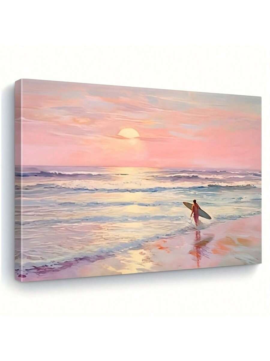 Bring coastal tranquility into your home with this stunning vintage-inspired surf sunset canvas art. Featuring soft pink hues and serene seascape imagery, this framed piece captures the peaceful essence of beach life. Perfect for living rooms, bedrooms, or any space craving a relaxed, seaside atmosphere. The timeless design complements both modern and traditional décor, while the quality framing ensures lasting beauty. Transform your walls into a window to paradise.