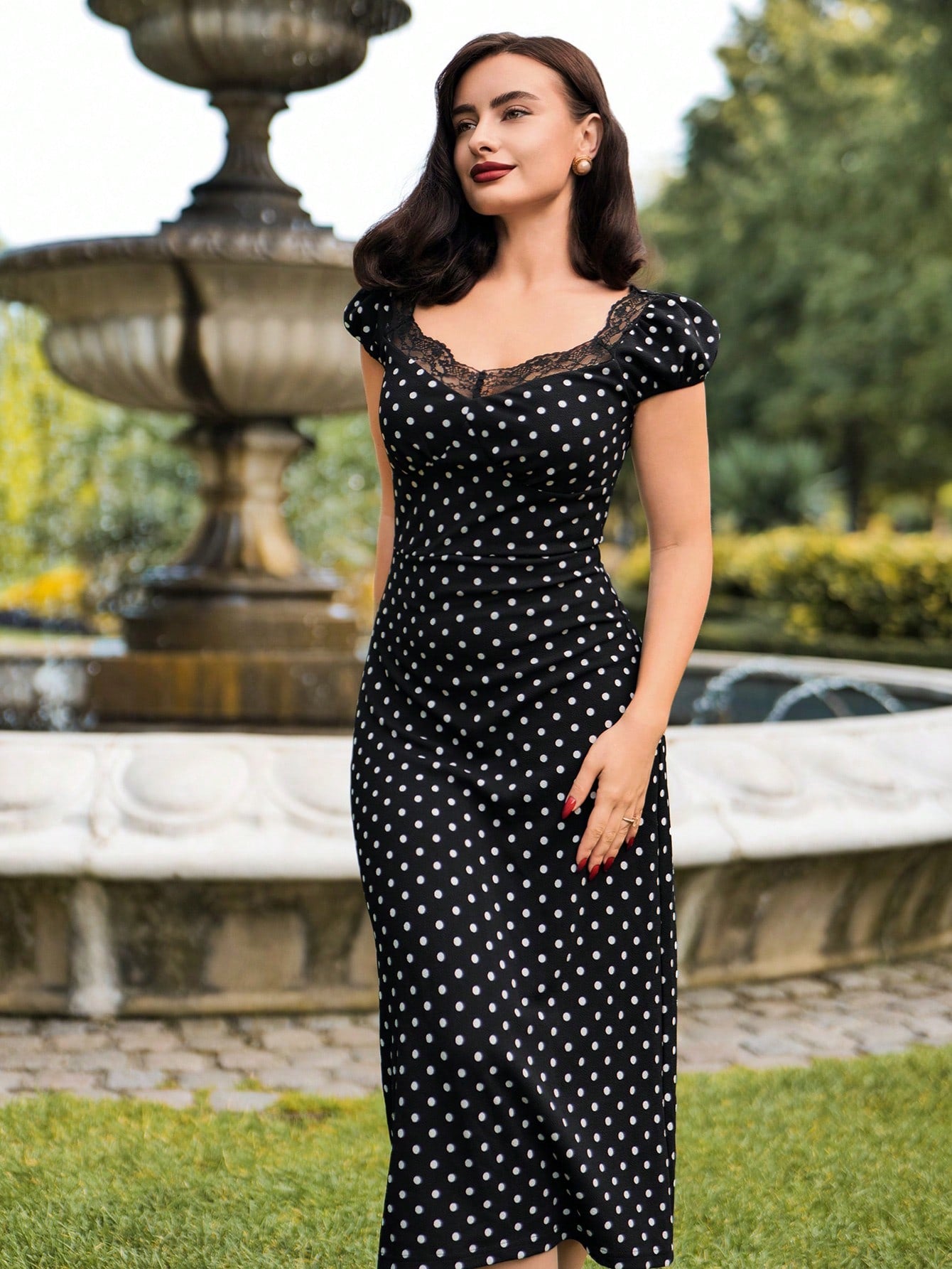 Get a vintage and elegant look with our Vintage Polka Dot Lace Heart Collar A-Line Dress! The perfect dress for casual outings, the office, or date nights. The polka dot lace and heart collar add a touch of whimsy to this classic A-line dress. (Psst, we won't judge you if you wear it every day.)