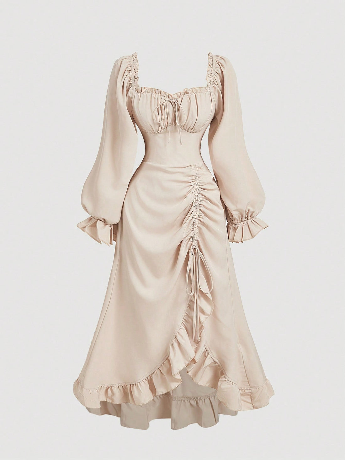 This vintage dress is perfect for any Halloween or Day of the Dead celebration. The puff sleeves and ruffle hem add a unique and stylish touch to any outfit. Its timeless design and quality construction make it a must-have piece for any fashion-forward individual. Elevate your wardrobe with this statement dress today.