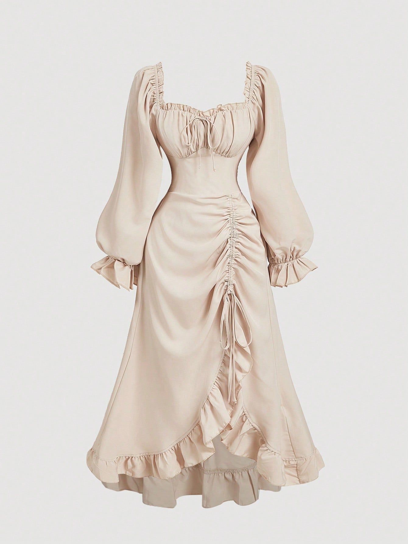 This vintage dress is perfect for any Halloween or Day of the Dead celebration. The puff sleeves and ruffle hem add a unique and stylish touch to any outfit. Its timeless design and quality construction make it a must-have piece for any fashion-forward individual. Elevate your wardrobe with this statement dress today.